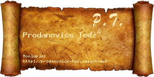 Prodanovics Teó névjegykártya